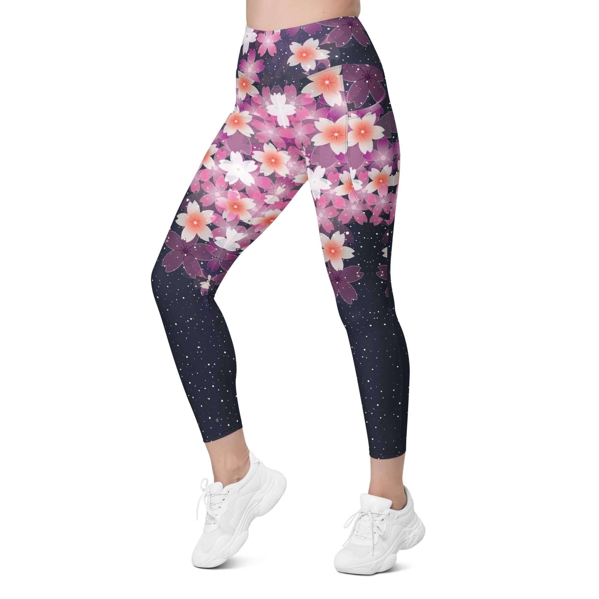 Abstract Flower Leggings With Pockets