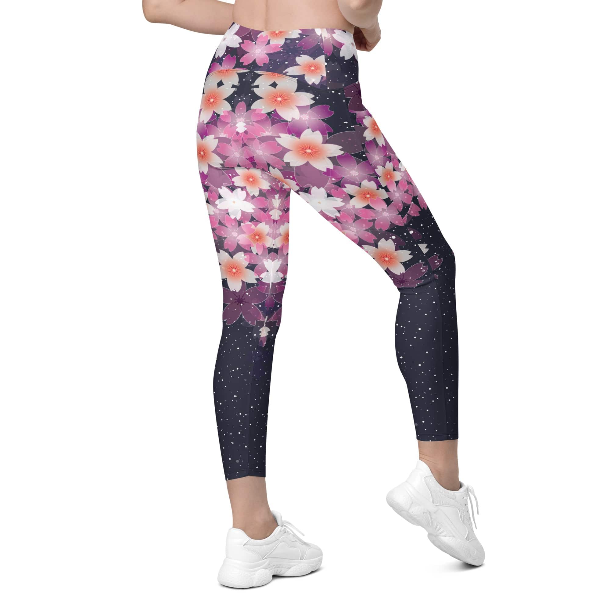 Abstract Flower Leggings With Pockets
