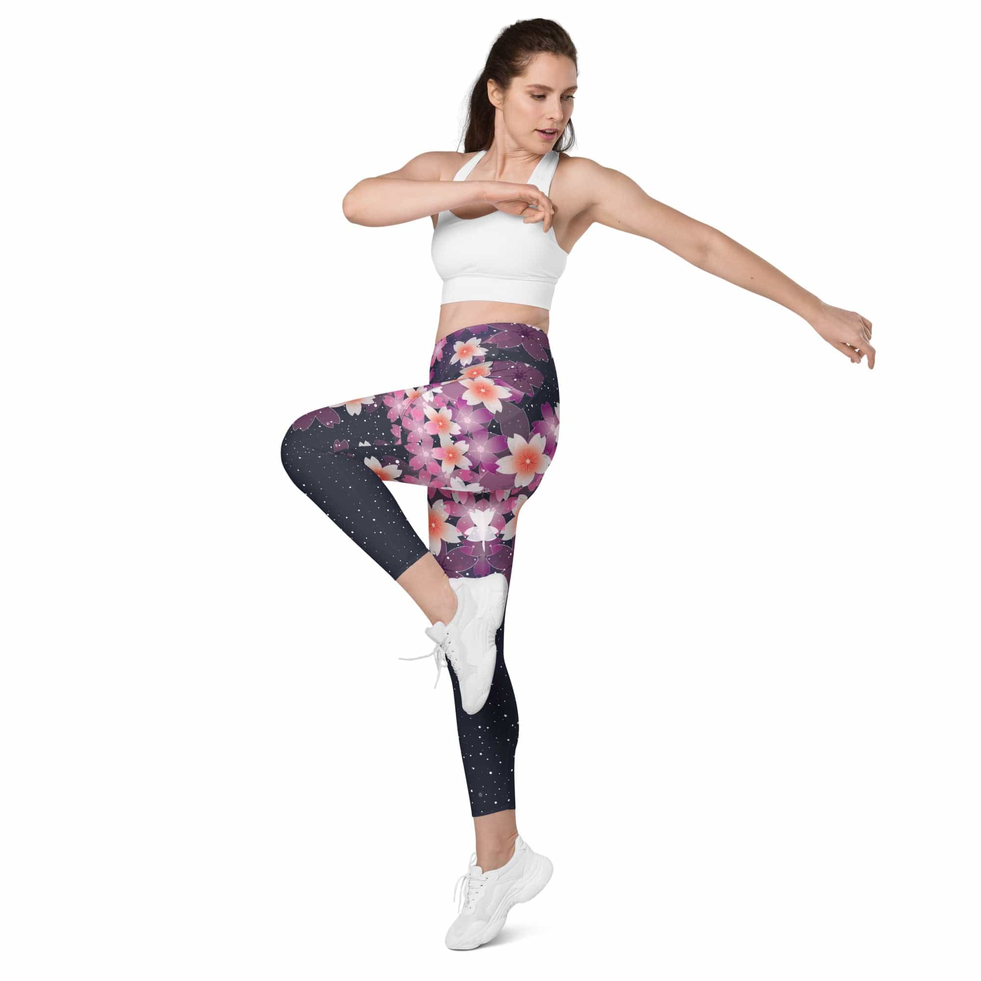 Abstract Flower Leggings With Pockets