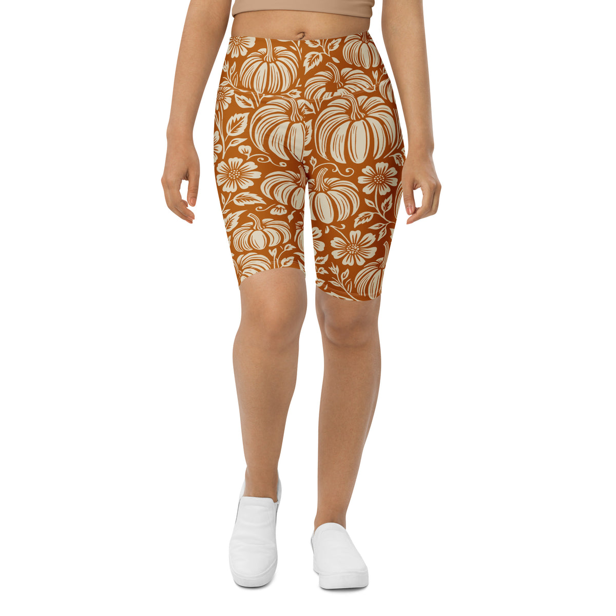 Thanksgiving Pumpkin Floral Biker Shorts