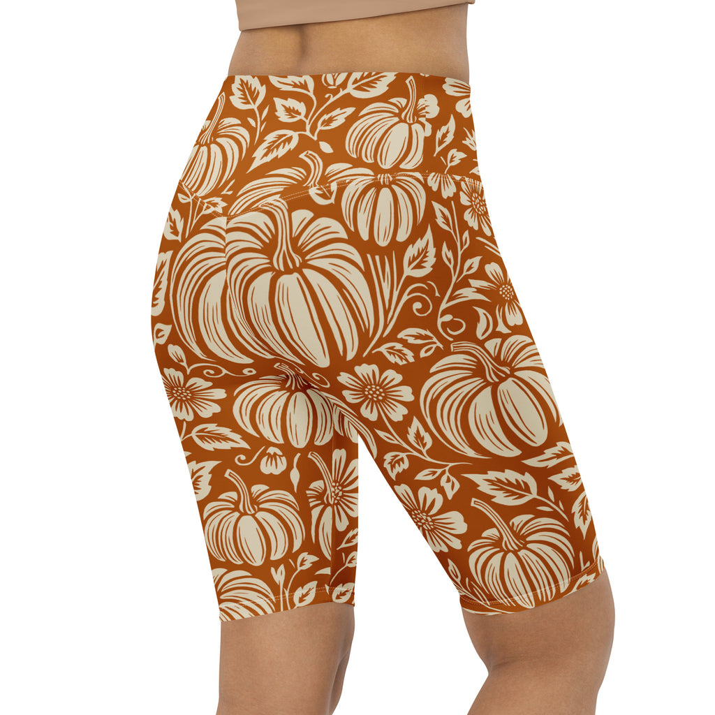 Thanksgiving Pumpkin Floral Biker Shorts