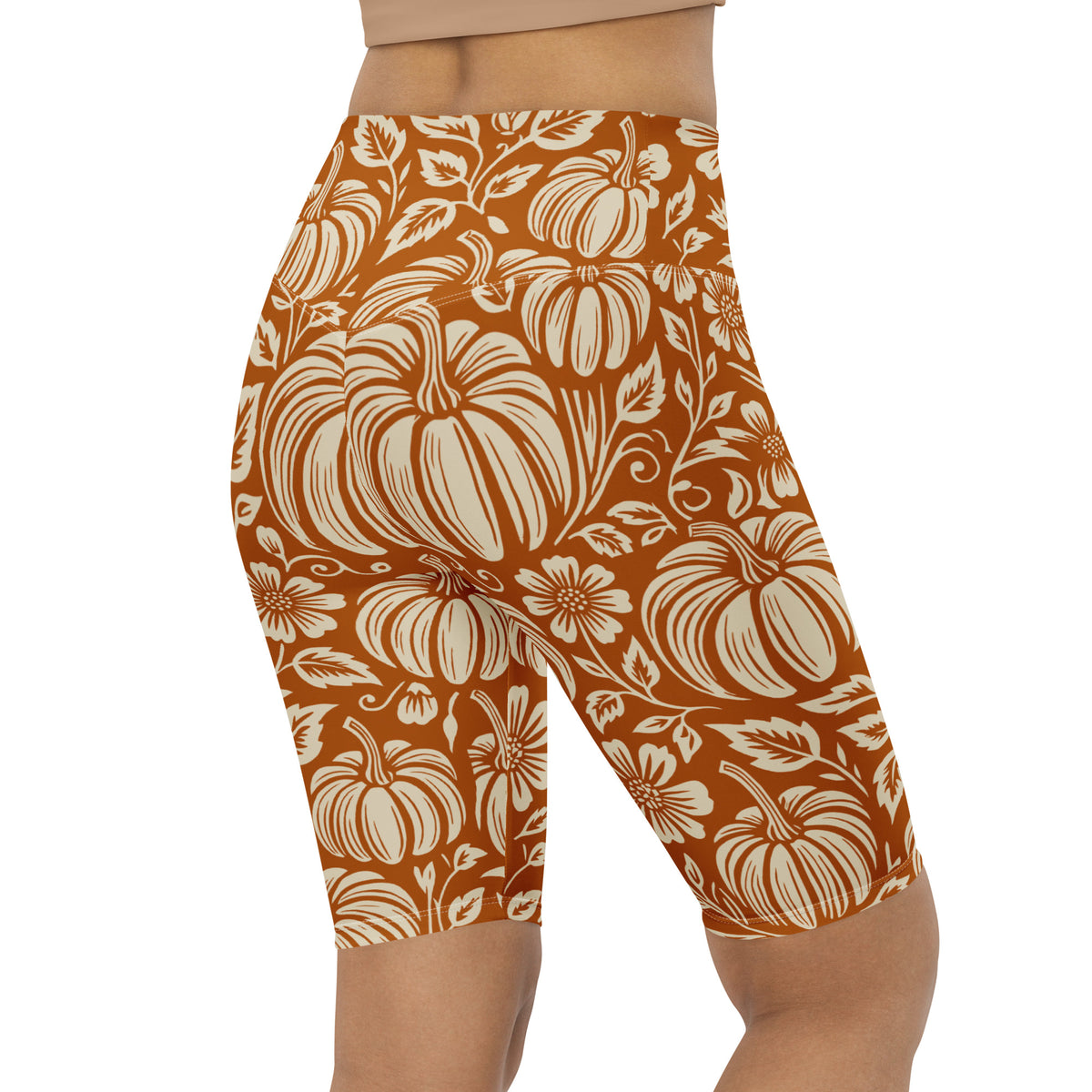 Thanksgiving Pumpkin Floral Biker Shorts