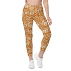 Thanksgiving Pumpkin Floral Crossover Leggings With Pockets