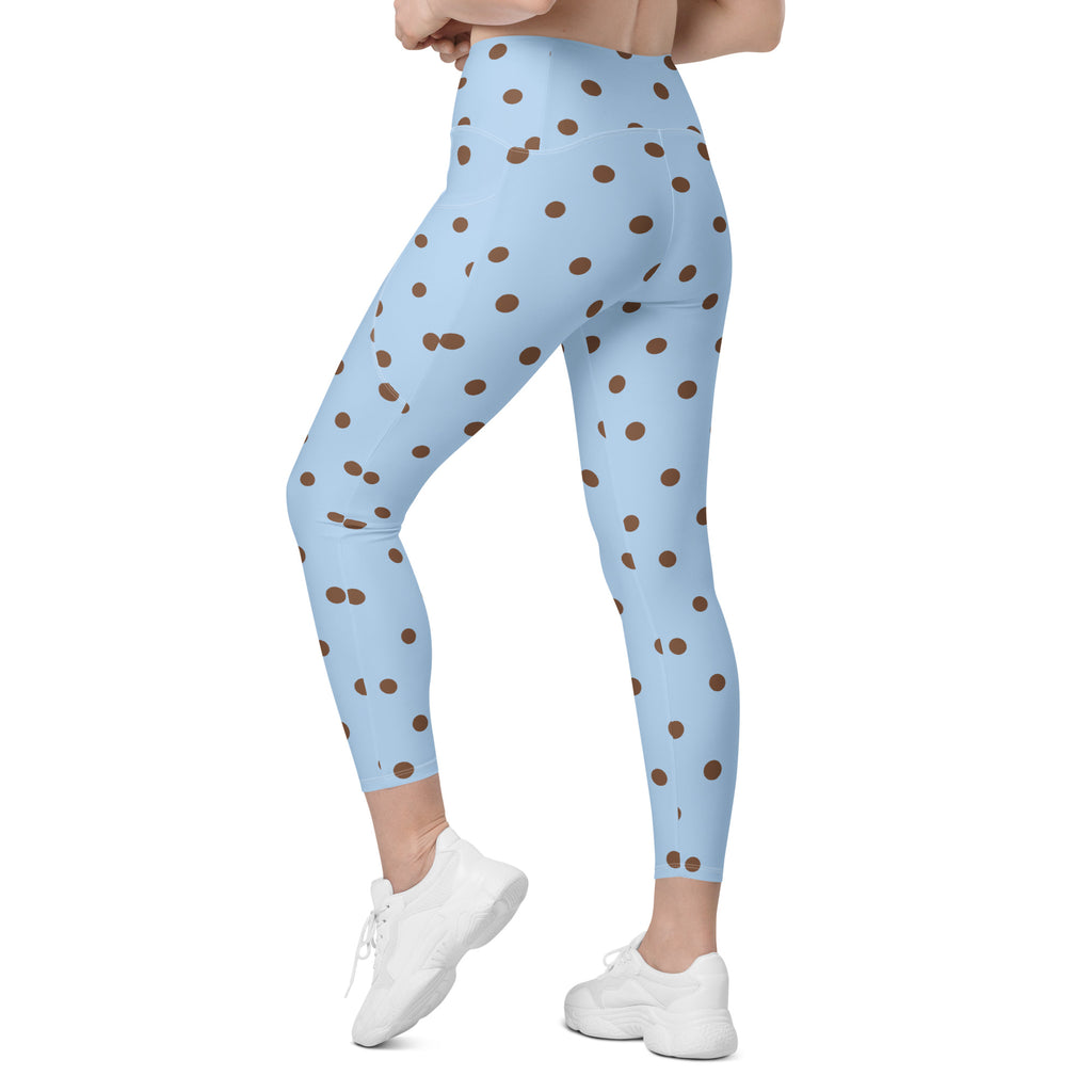 Baby Blue Cocoa Polka Dot Crossover Leggings With Pockets