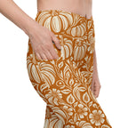 Thanksgiving Pumpkin Floral Crossover Leggings With Pockets