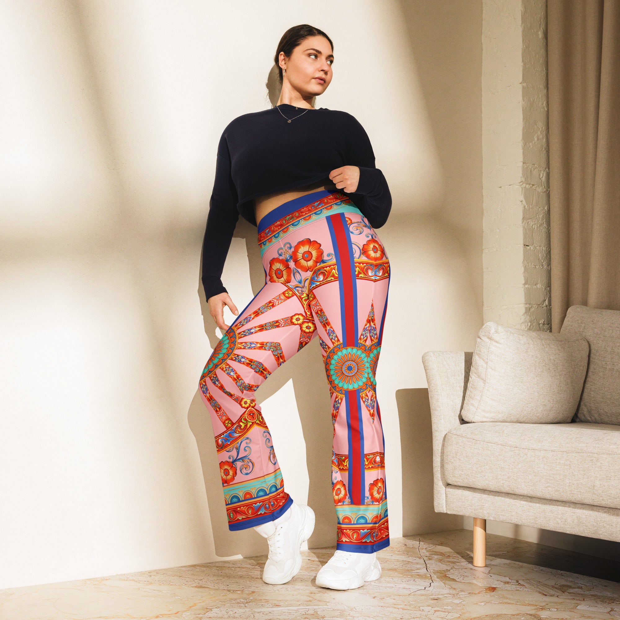 Pink Ornate Flare Leggings