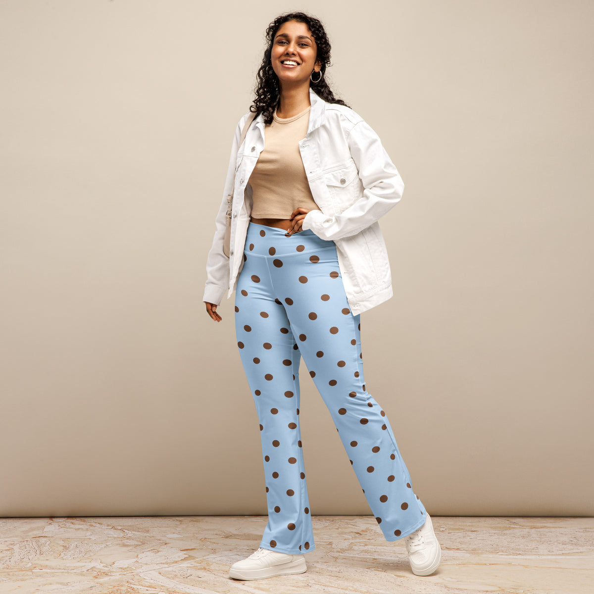 Baby Blue Cocoa Polka Dot Flare Leggings
