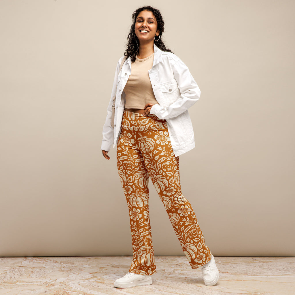 Thanksgiving Pumpkin Floral Flare Leggings