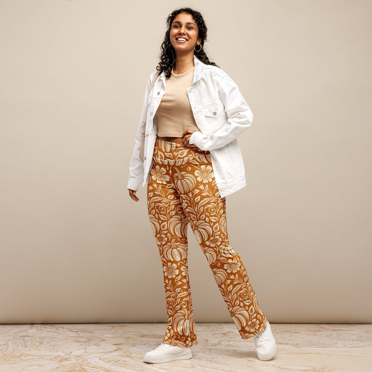 Thanksgiving Pumpkin Floral Flare Leggings
