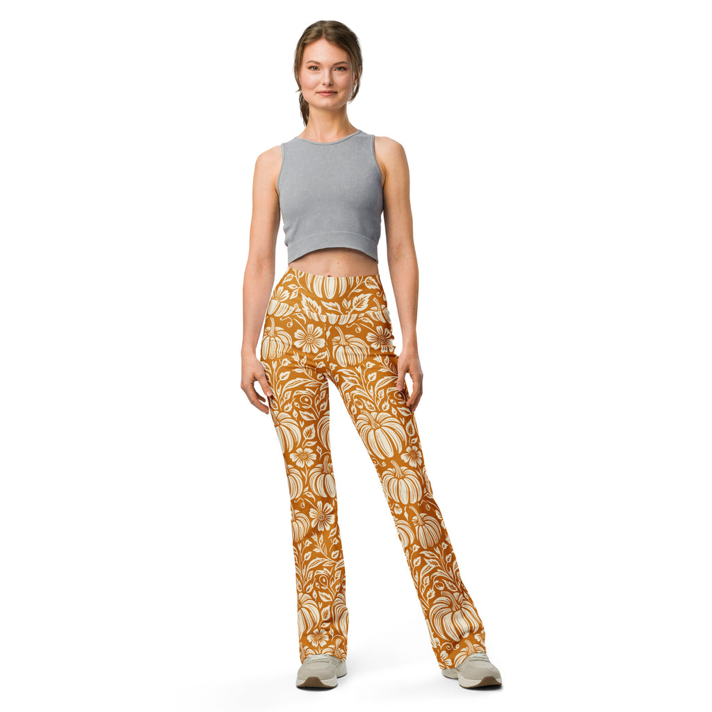 Thanksgiving Pumpkin Floral Flare Leggings