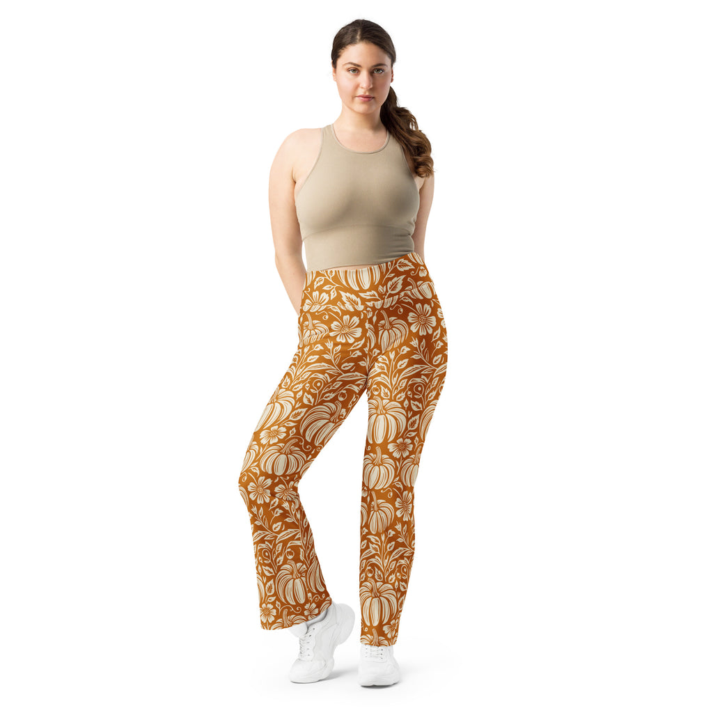 Thanksgiving Pumpkin Floral Flare Leggings