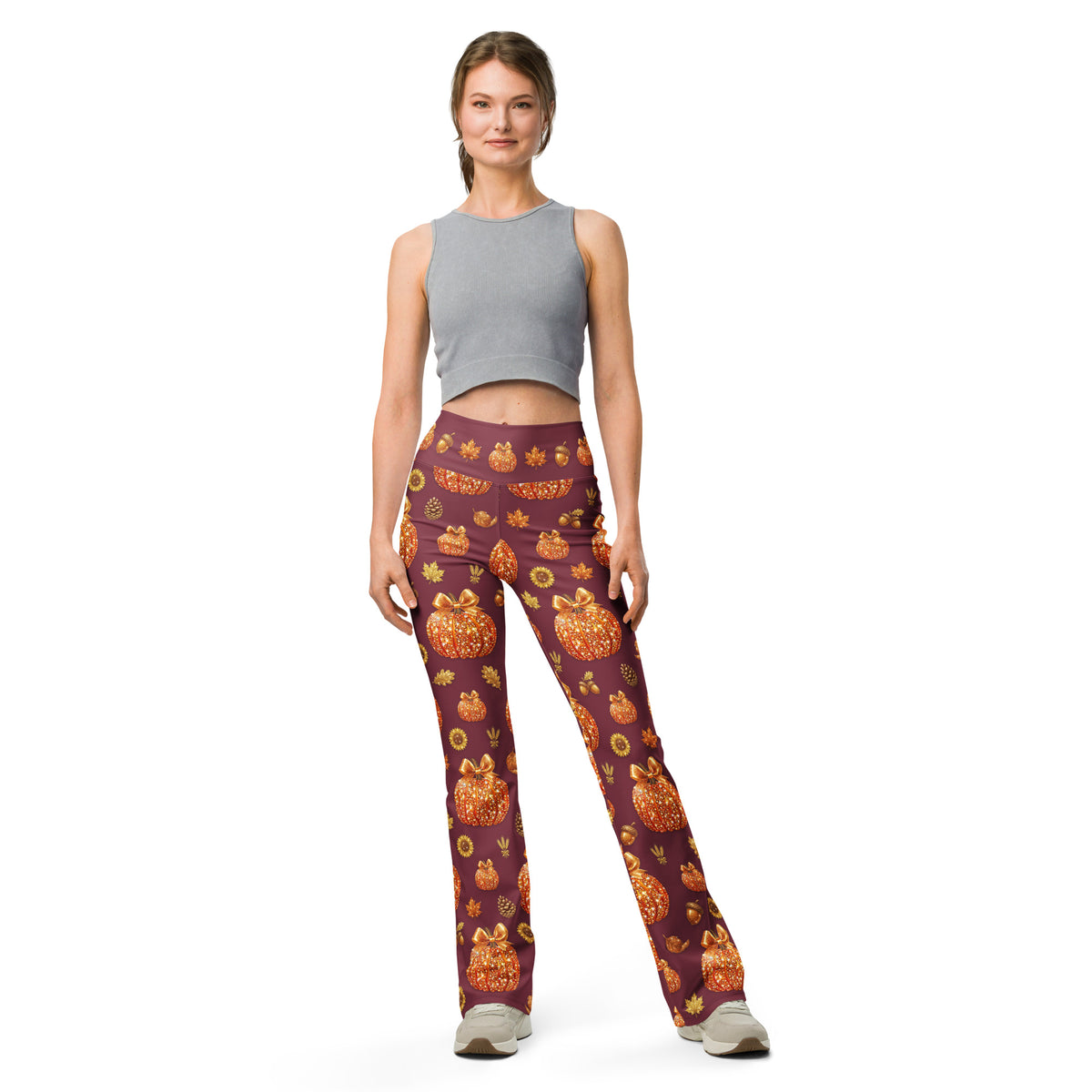 Printed Glitter Pumpkin Effect Flare Leggings