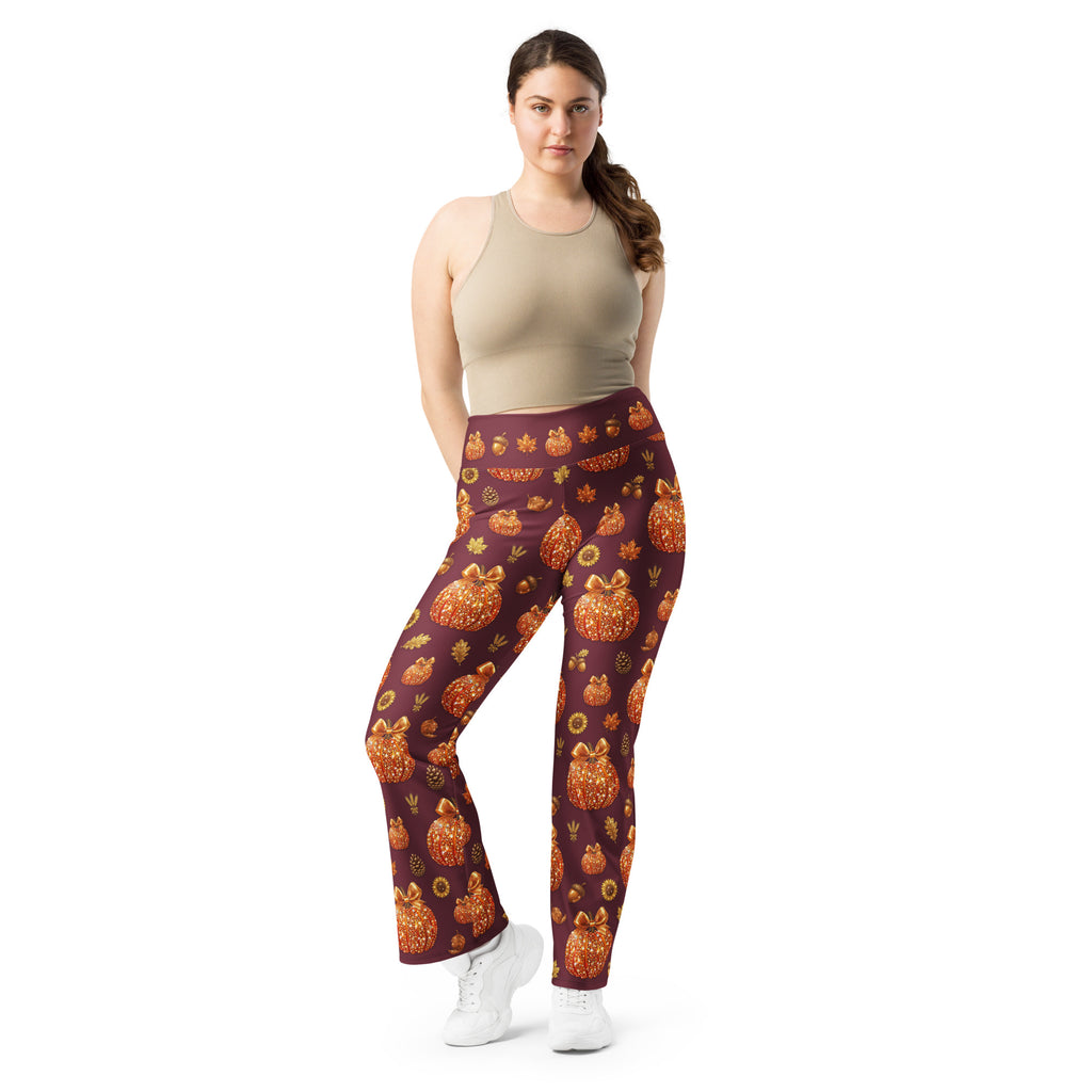 Printed Glitter Pumpkin Effect Flare Leggings