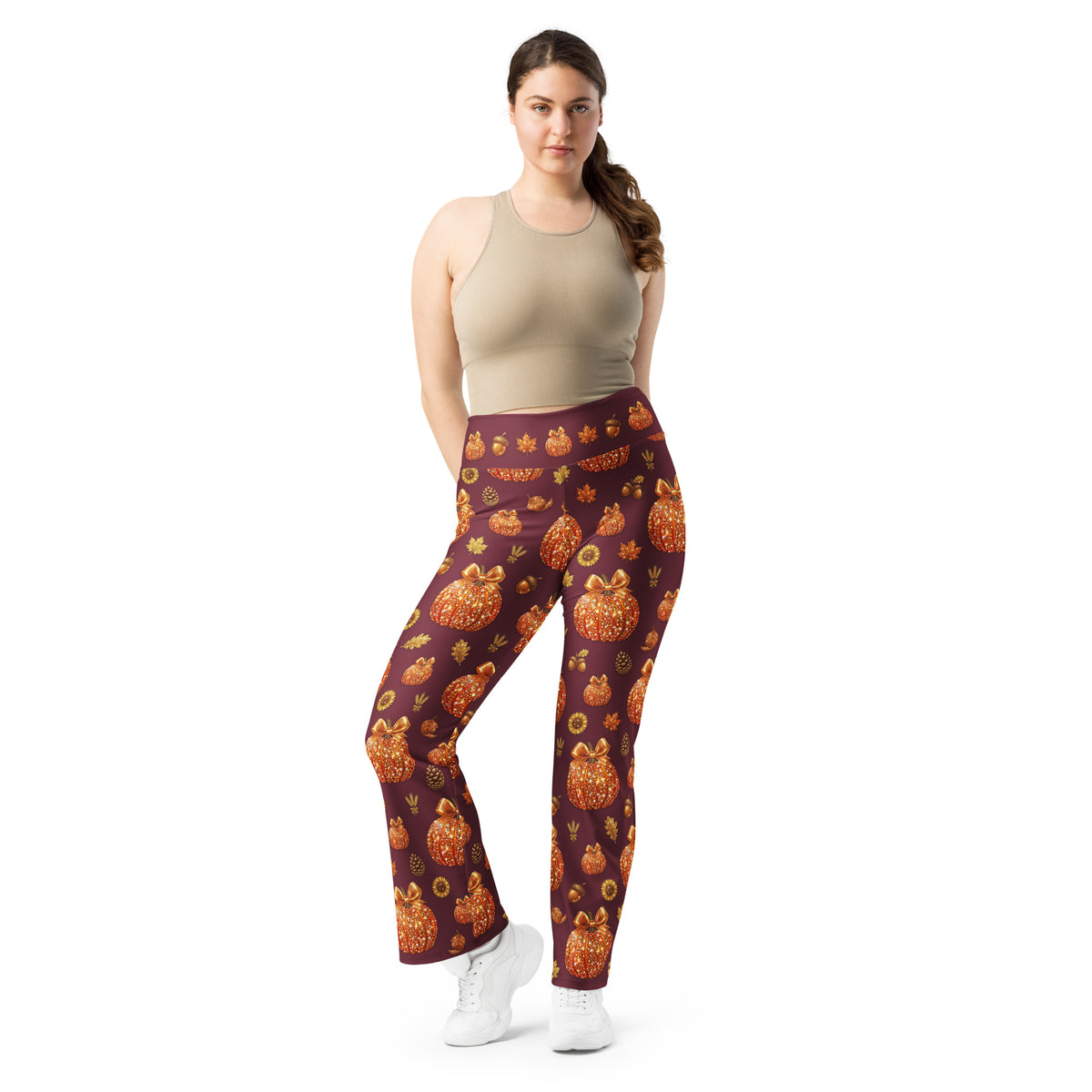 Printed Glitter Pumpkin Effect Flare Leggings