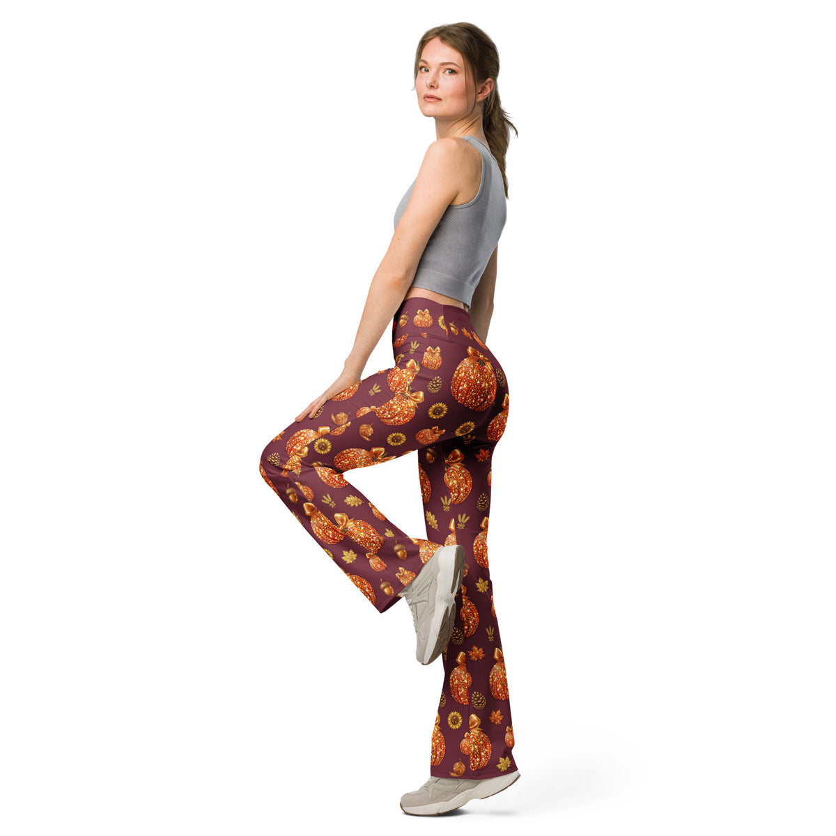 Printed Glitter Pumpkin Effect Flare Leggings