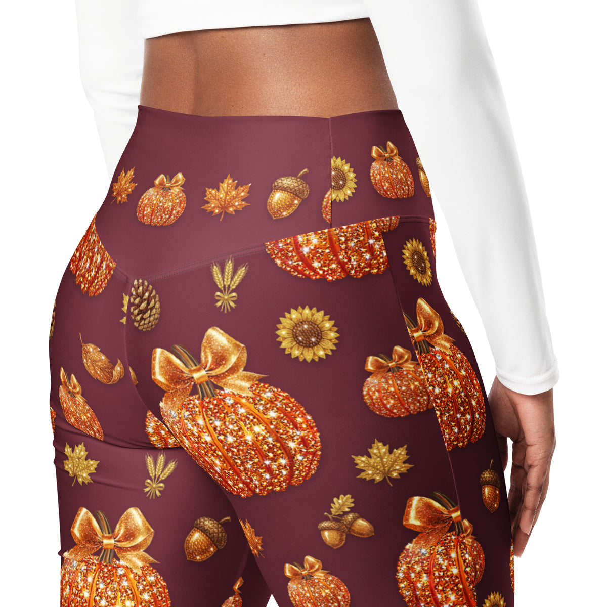 Printed Glitter Pumpkin Effect Flare Leggings