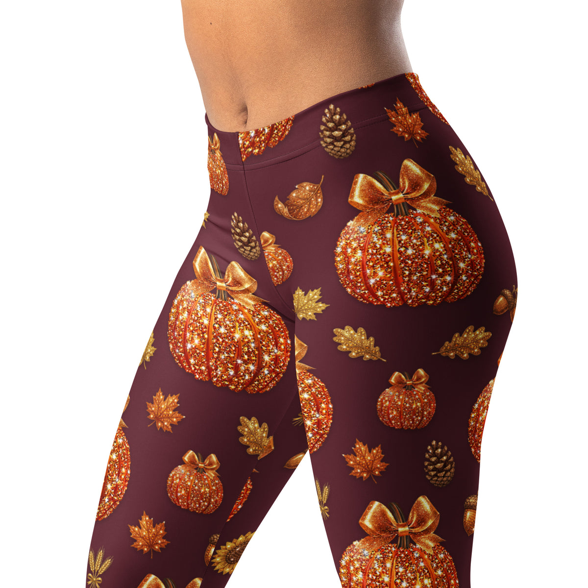 Printed Glitter Pumpkin Effect Leggings