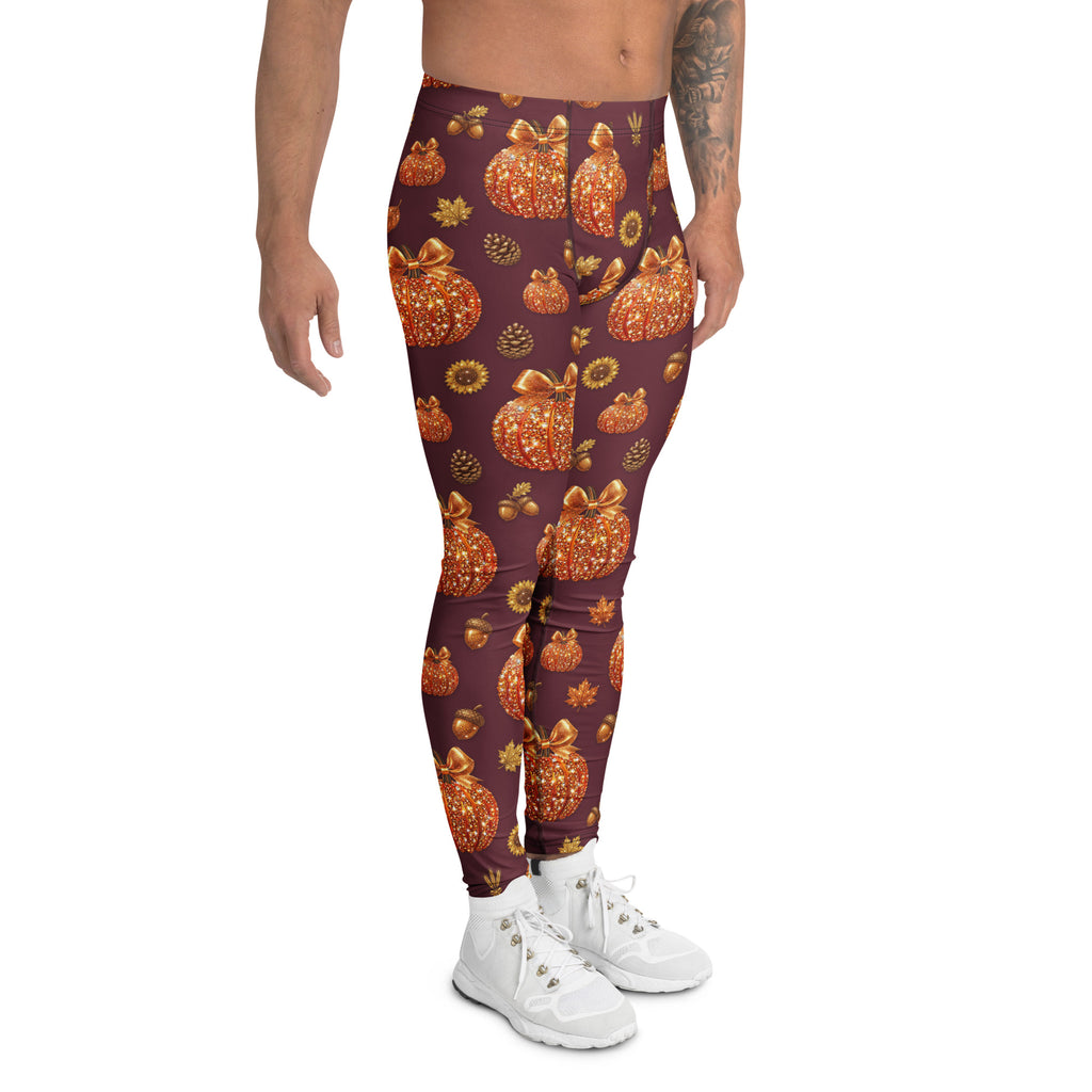 Printed Glitter Pumpkin Effect Men's Leggings