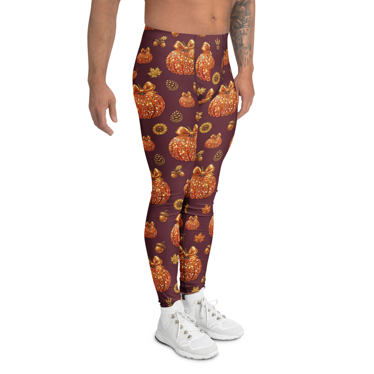Printed Glitter Pumpkin Effect Men's Leggings