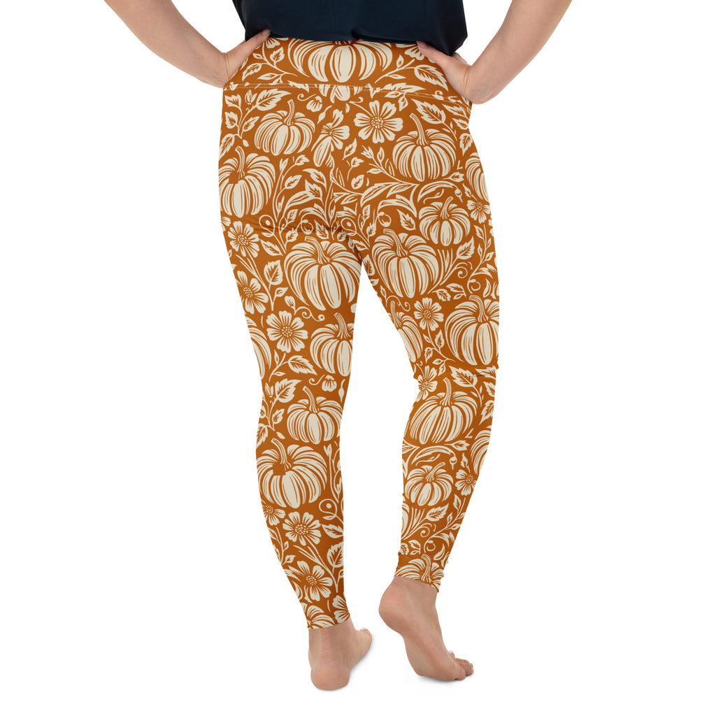 Thanksgiving Pumpkin Floral Plus Size Leggings