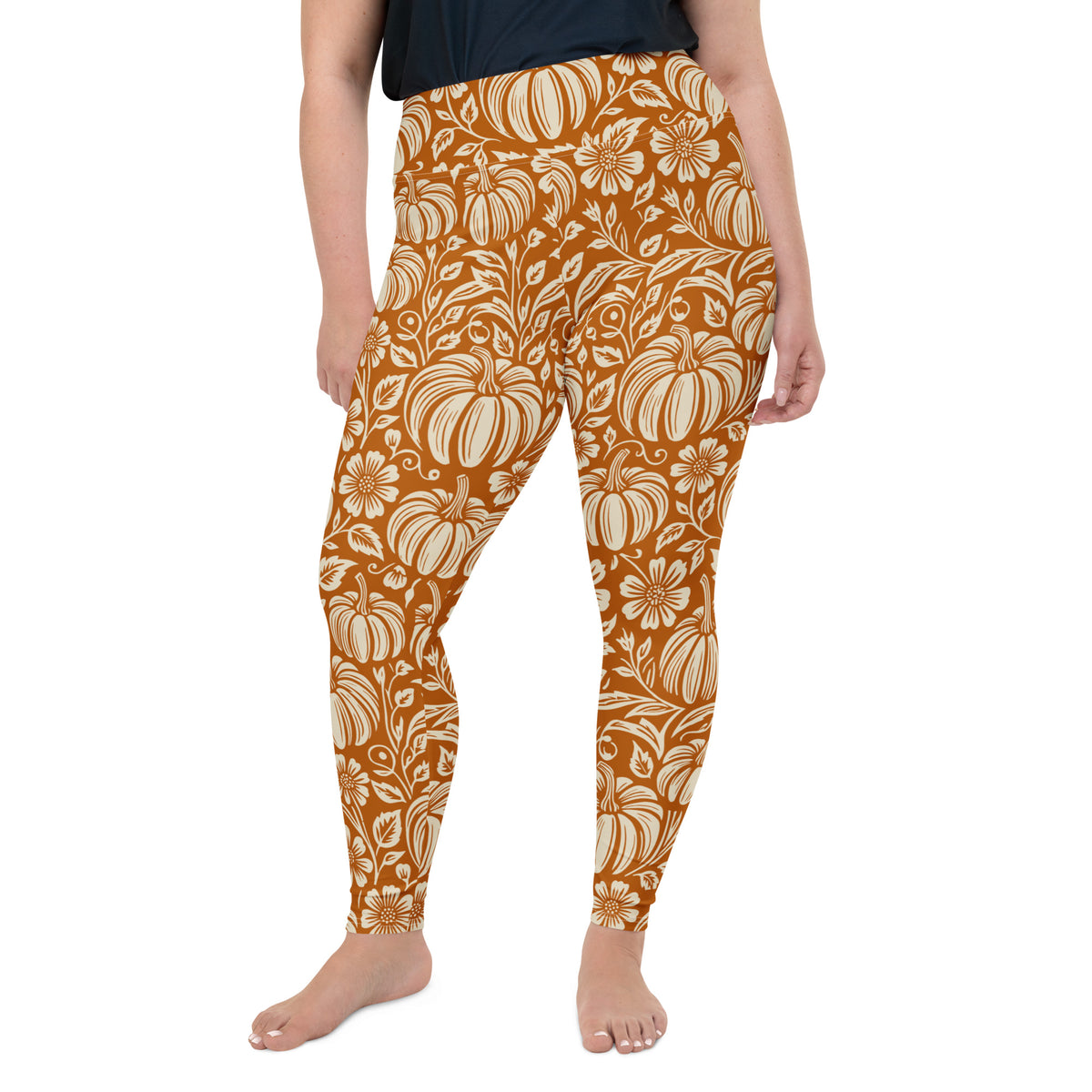Thanksgiving Pumpkin Floral Plus Size Leggings