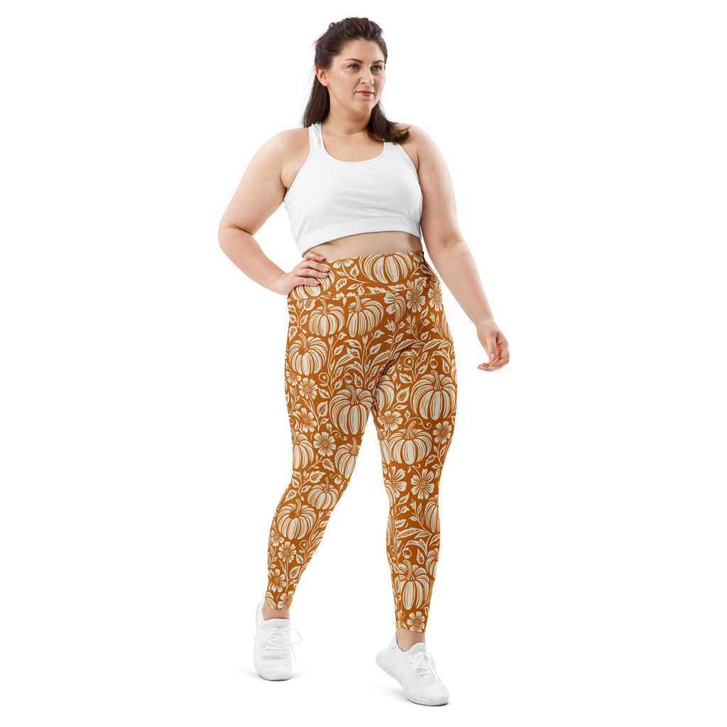 Thanksgiving Pumpkin Floral Plus Size Leggings