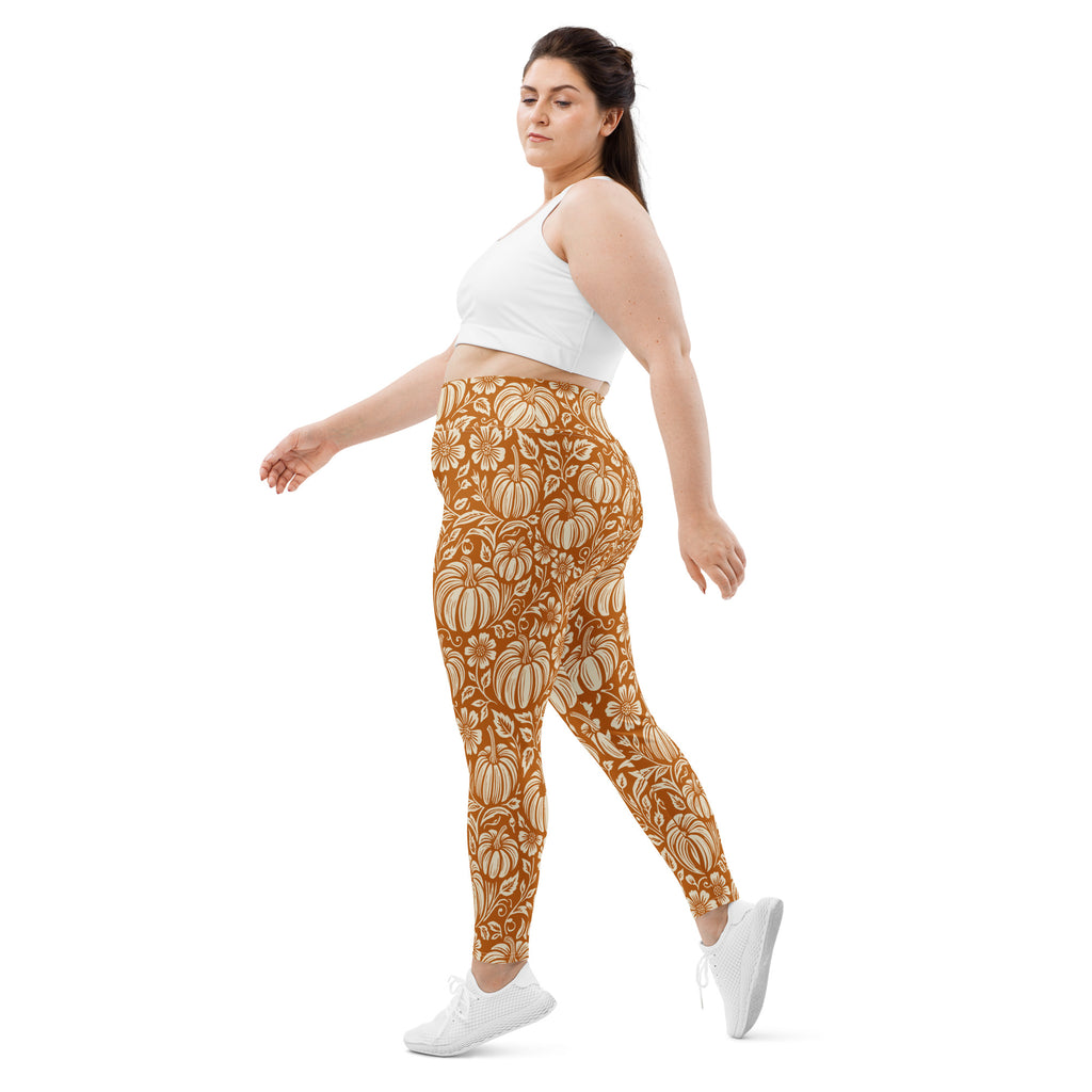Thanksgiving Pumpkin Floral Plus Size Leggings
