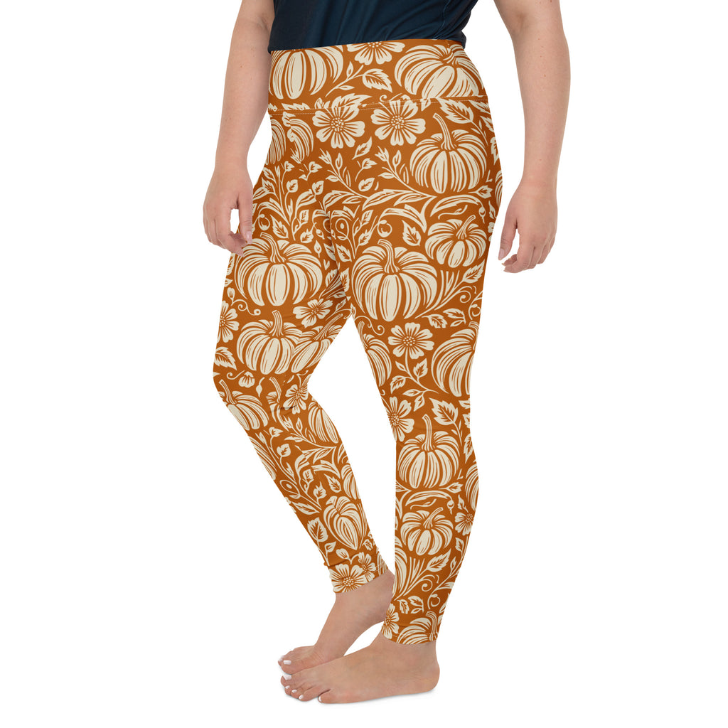 Thanksgiving Pumpkin Floral Plus Size Leggings