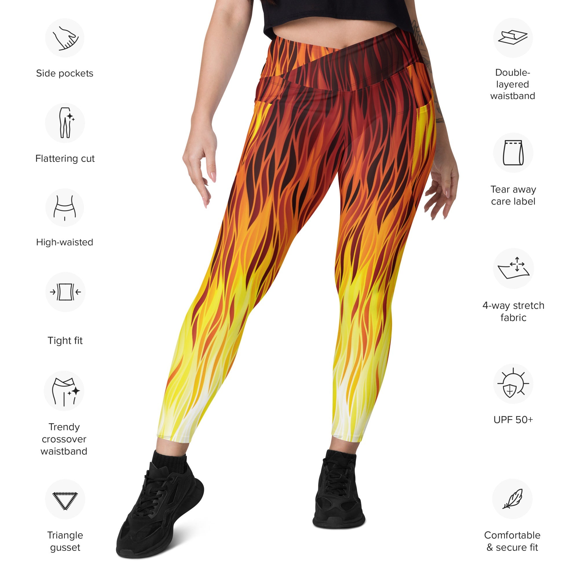 Fire Crossover Leggings With Pockets