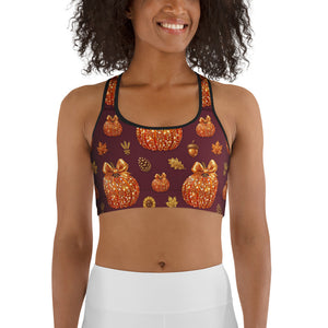 Printed Glitter Pumpkin Effect Sports Bra
