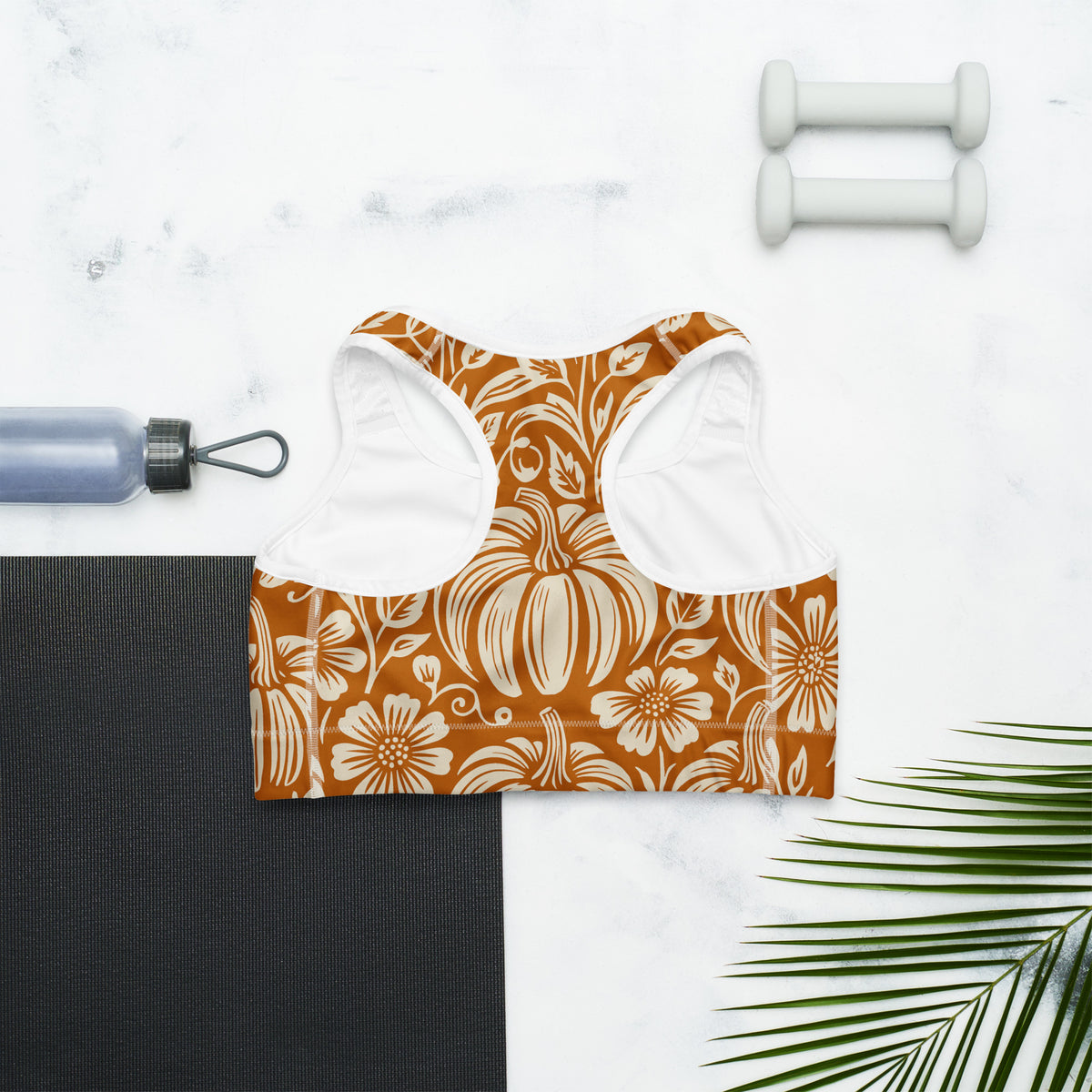 Thanksgiving Pumpkin Floral Sports Bra