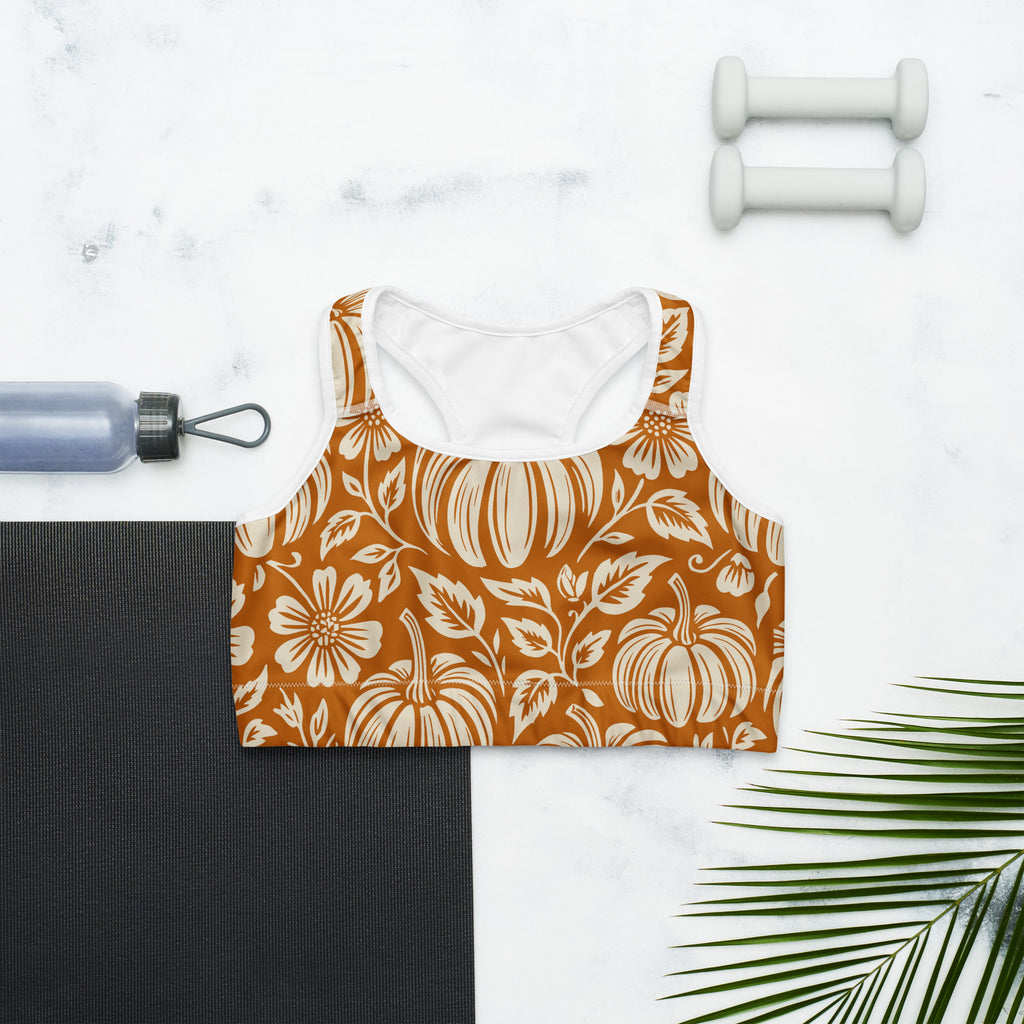 Thanksgiving Pumpkin Floral Sports Bra