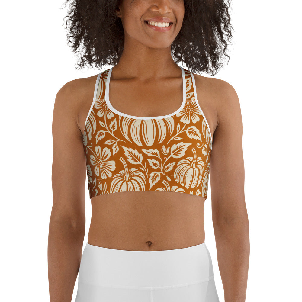 Thanksgiving Pumpkin Floral Sports Bra