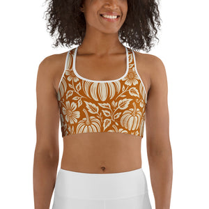 Thanksgiving Pumpkin Floral Sports Bra