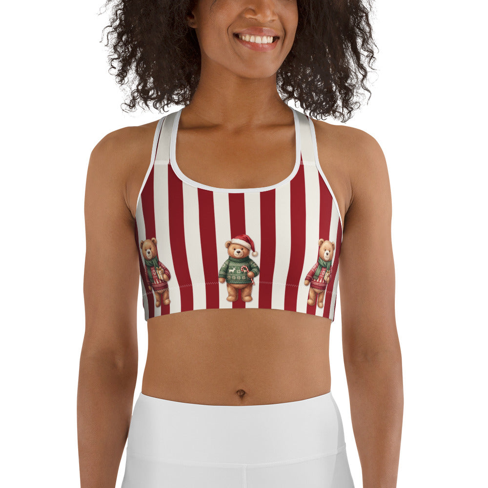Christmas Sweater Teddy Bears Sports Bra