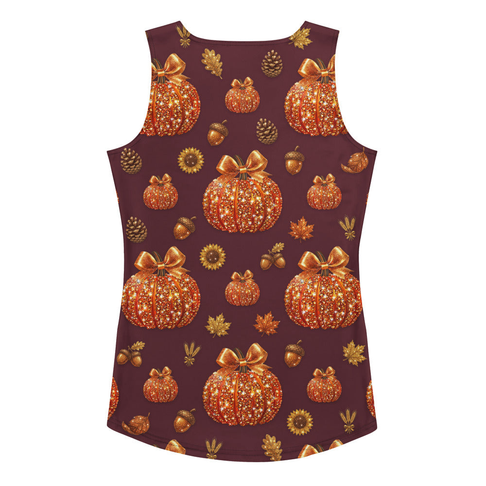 Printed Glitter Pumpkin Effect Tank Top