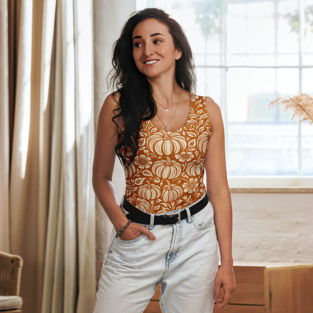 Thanksgiving Pumpkin Floral Tank Top