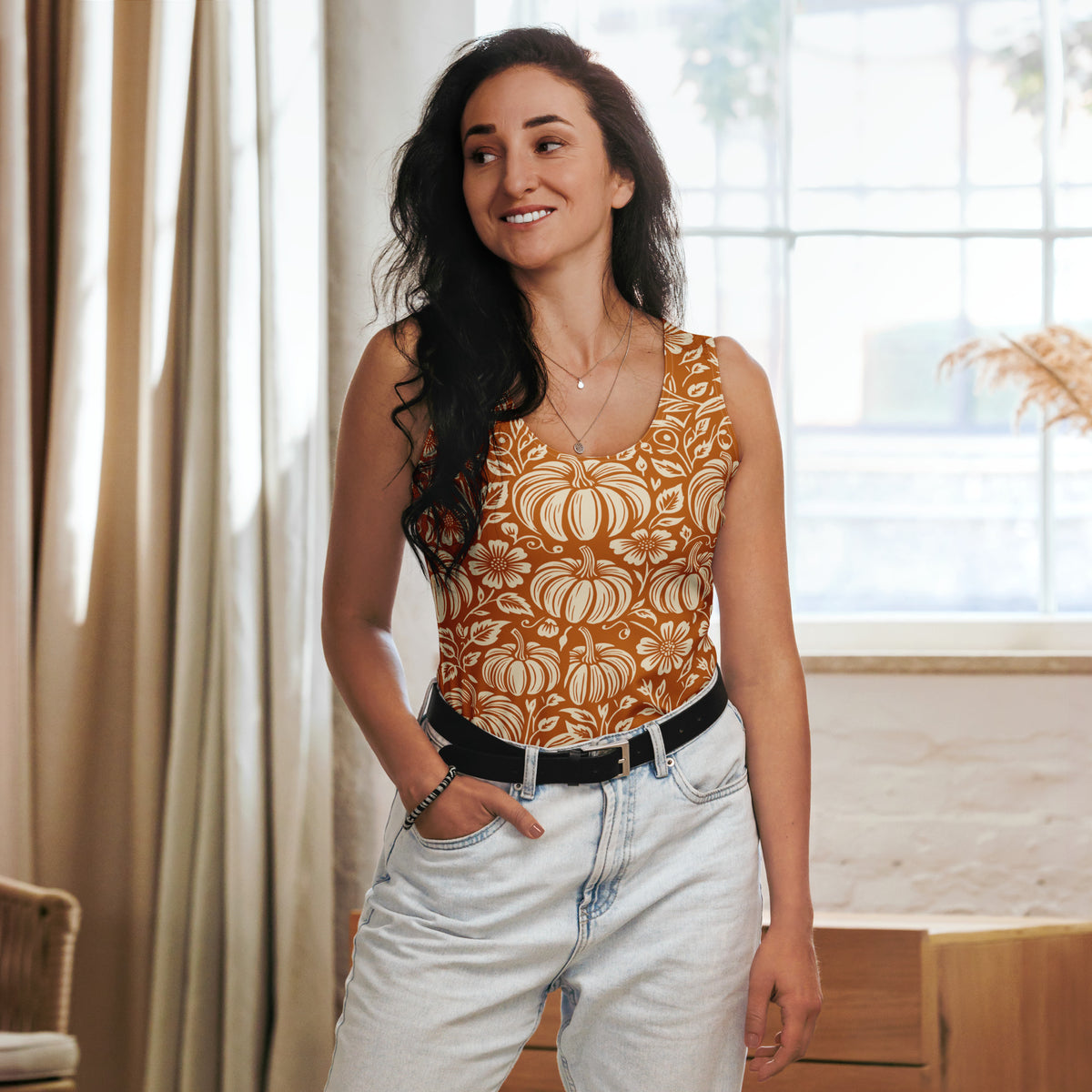 Thanksgiving Pumpkin Floral Tank Top
