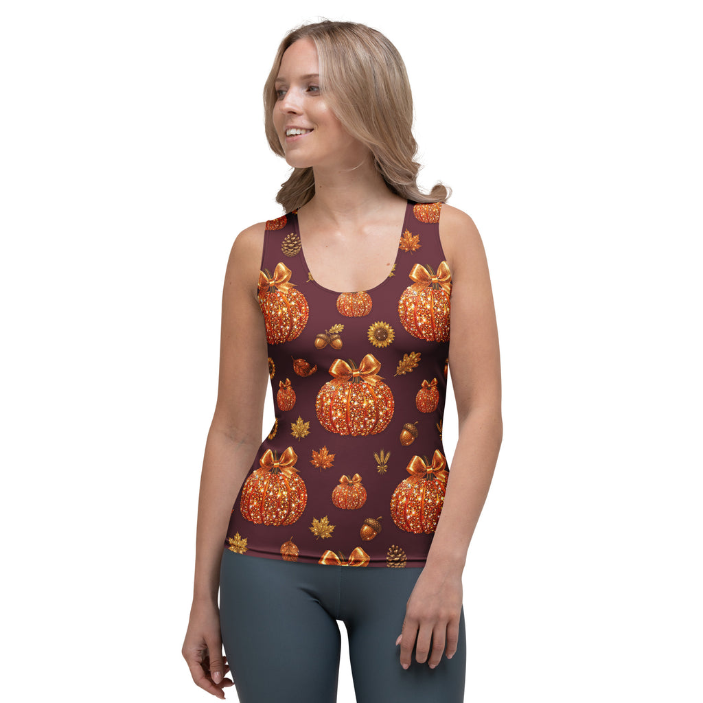 Printed Glitter Pumpkin Effect Tank Top