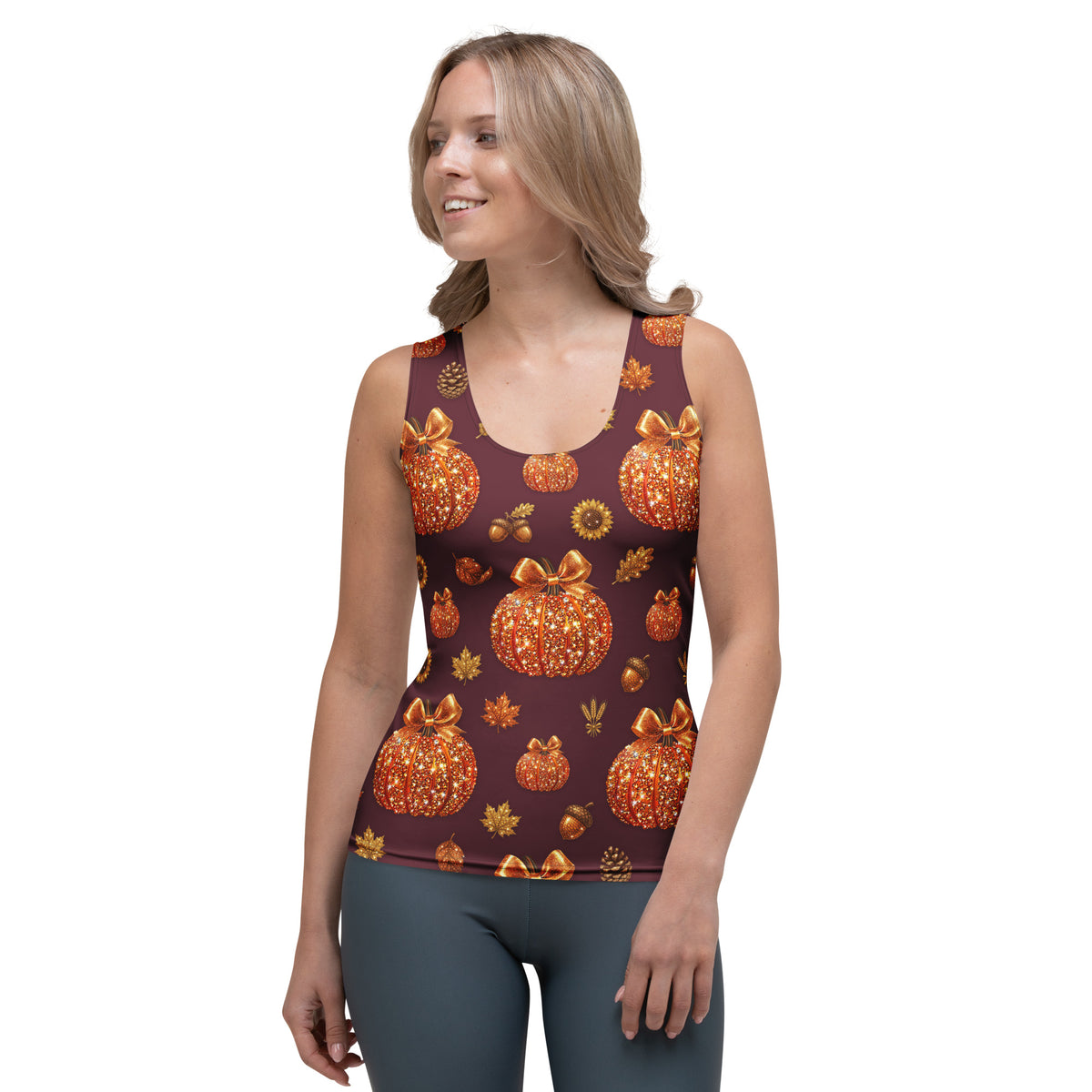 Printed Glitter Pumpkin Effect Tank Top