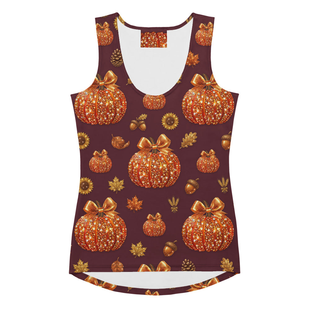 Printed Glitter Pumpkin Effect Tank Top