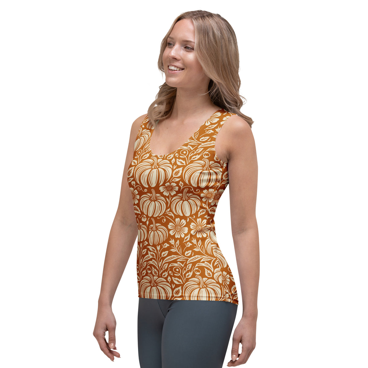 Thanksgiving Pumpkin Floral Tank Top