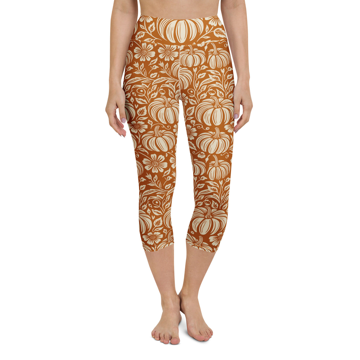 Thanksgiving Pumpkin Floral Yoga Capris