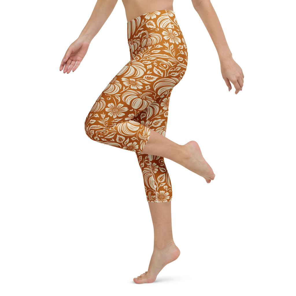Thanksgiving Pumpkin Floral Yoga Capris