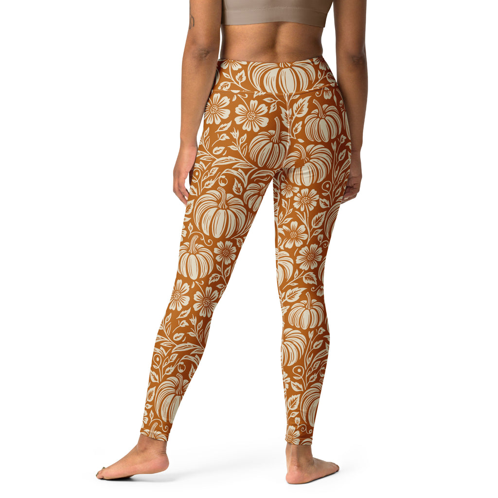Thanksgiving Pumpkin Floral Yoga Leggings