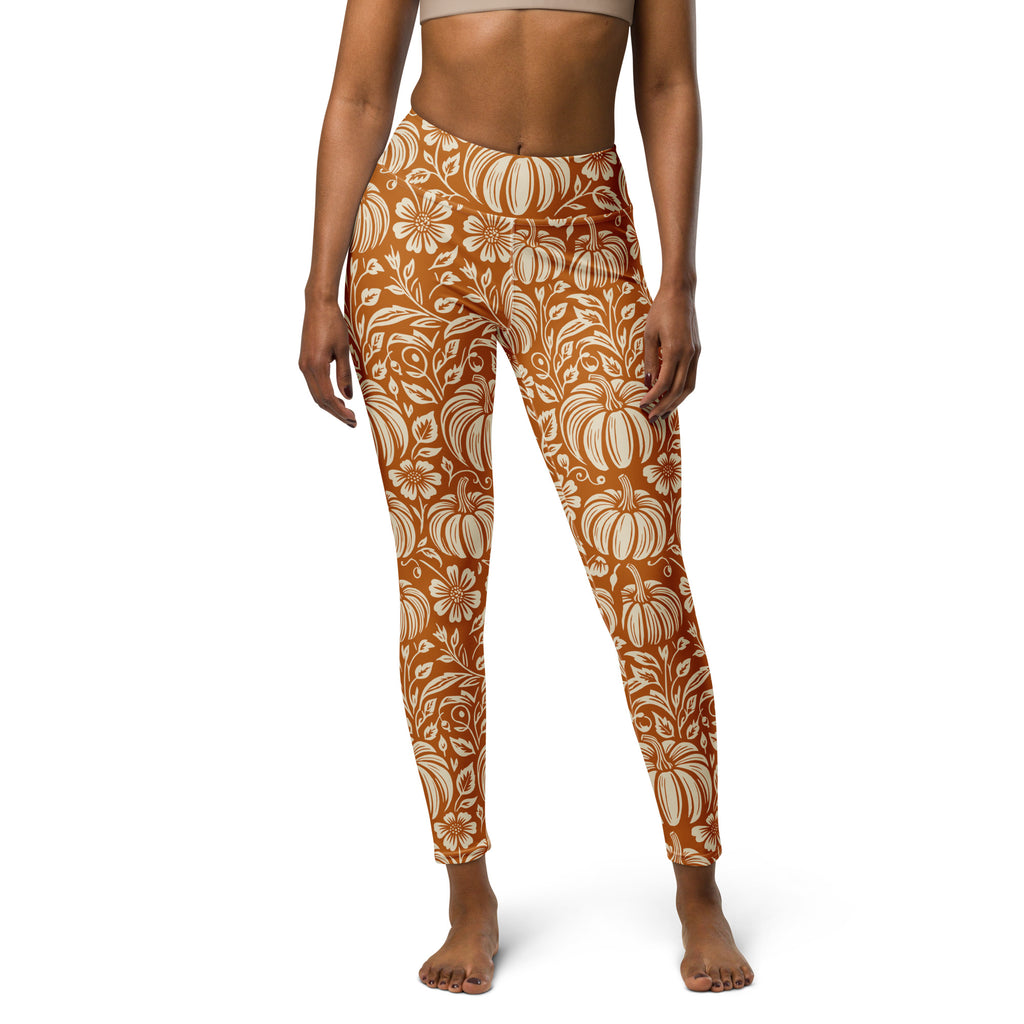 Thanksgiving Pumpkin Floral Yoga Leggings