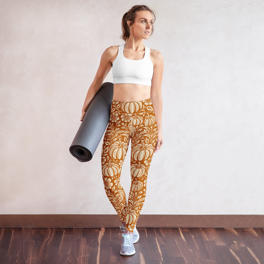 Thanksgiving Pumpkin Floral Yoga Leggings