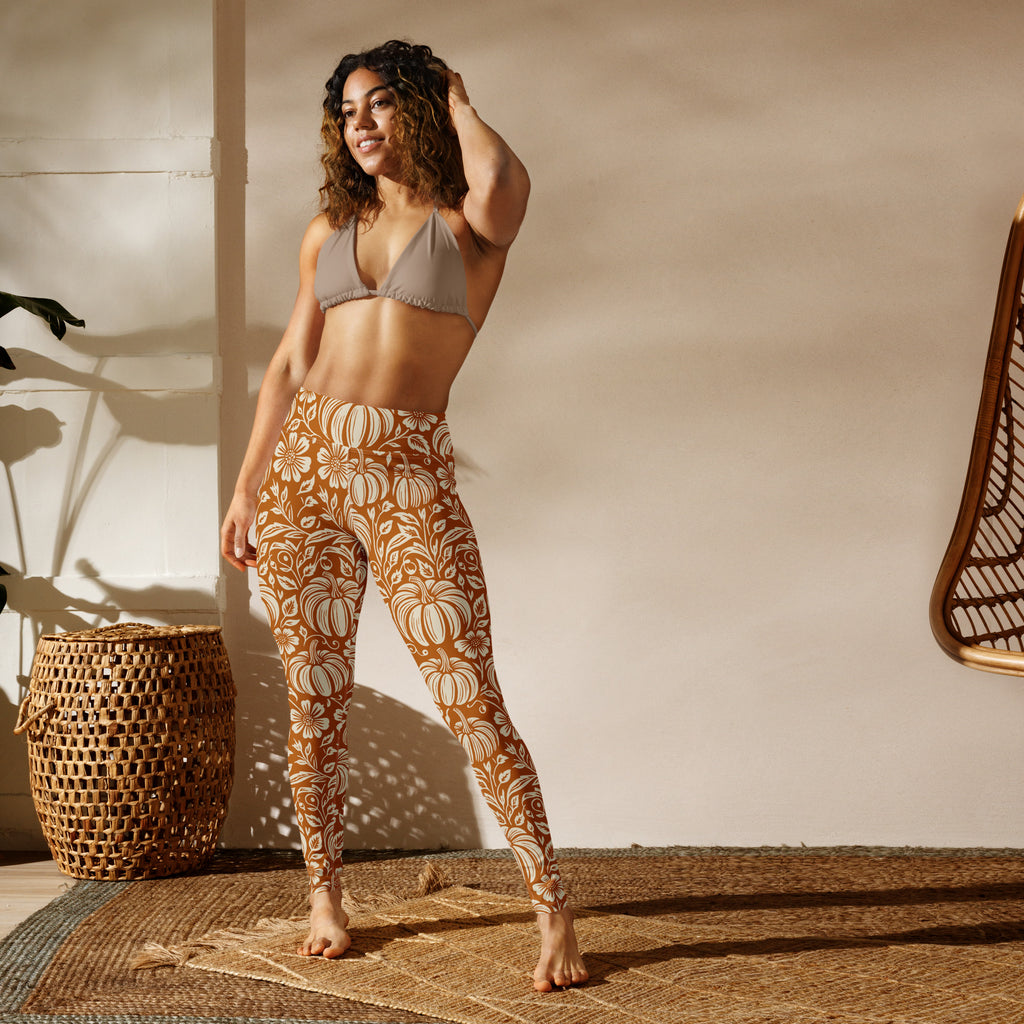 Thanksgiving Pumpkin Floral Yoga Leggings