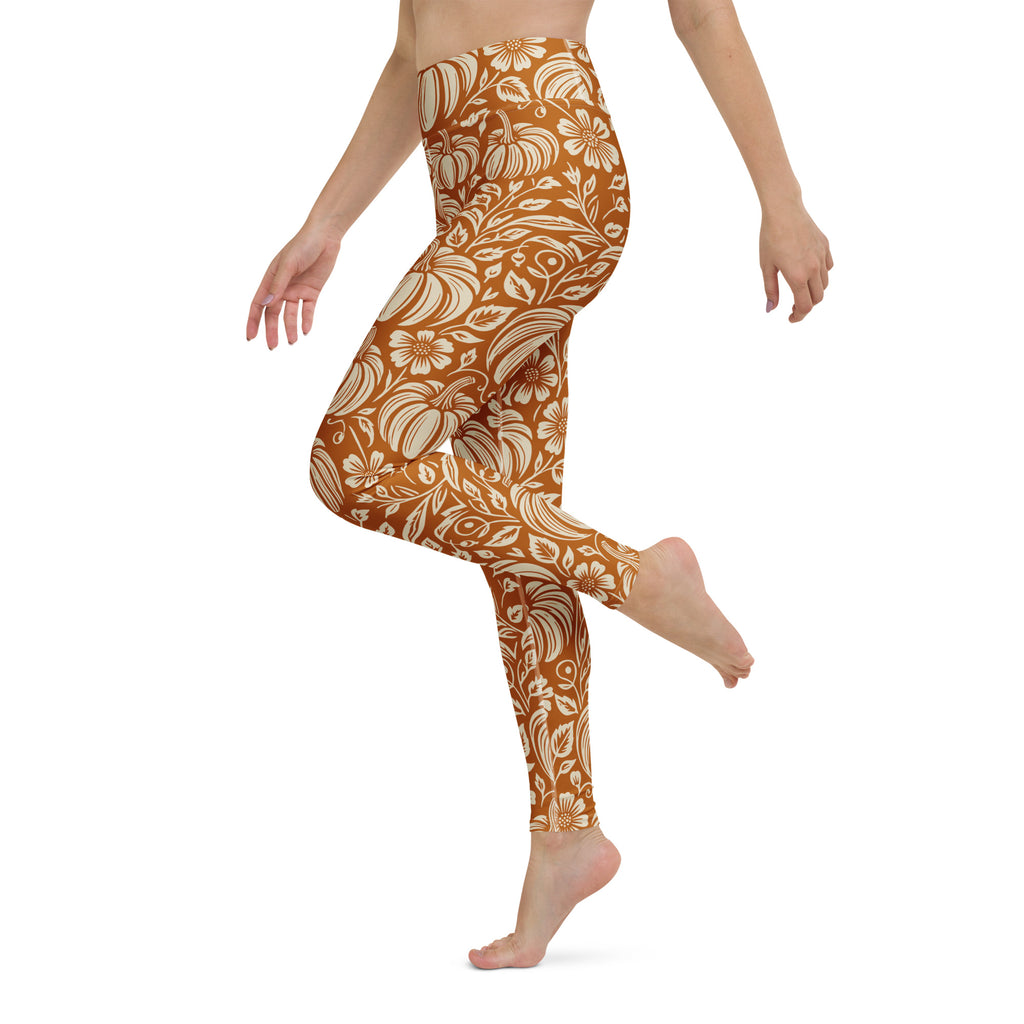 Thanksgiving Pumpkin Floral Yoga Leggings