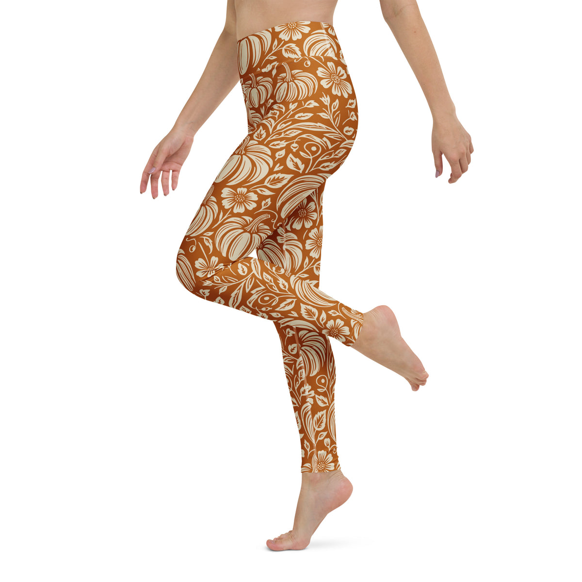 Thanksgiving Pumpkin Floral Yoga Leggings